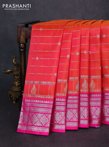 Venkatagiri silk saree dual shade of pinkish orange and pink with allover zari weaves & buttas and zari woven border