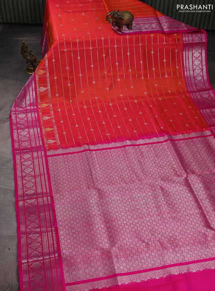 Venkatagiri silk saree dual shade of pinkish orange and pink with allover zari weaves & buttas and zari woven border