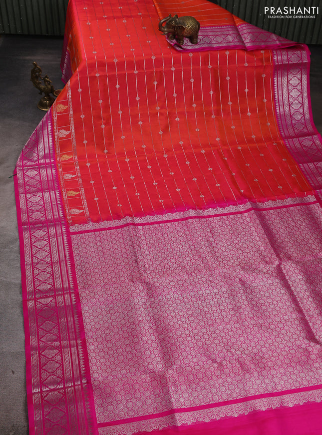 Venkatagiri silk saree dual shade of pinkish orange and pink with allover zari weaves & buttas and zari woven border