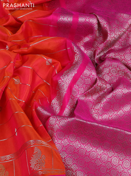 Venkatagiri silk saree dual shade of pinkish orange and pink with allover zari weaves & buttas and zari woven border
