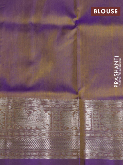 Venkatagiri silk saree mustard green and violet with allover zari woven buttas and zari woven border