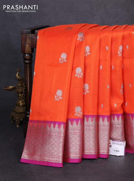 Venkatagiri silk saree orange and pink with allover zari woven buttas and silver zari woven border