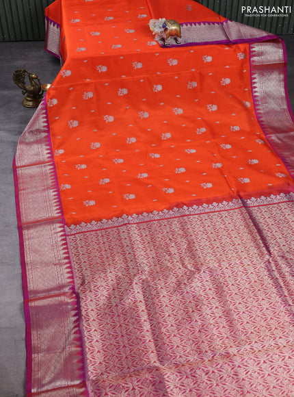 Venkatagiri silk saree orange and pink with allover zari woven buttas and silver zari woven border