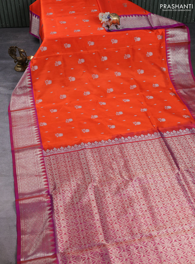 Venkatagiri silk saree orange and pink with allover zari woven buttas and silver zari woven border