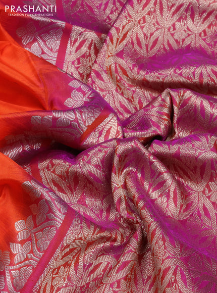 Venkatagiri silk saree orange and pink with allover zari woven buttas and silver zari woven border