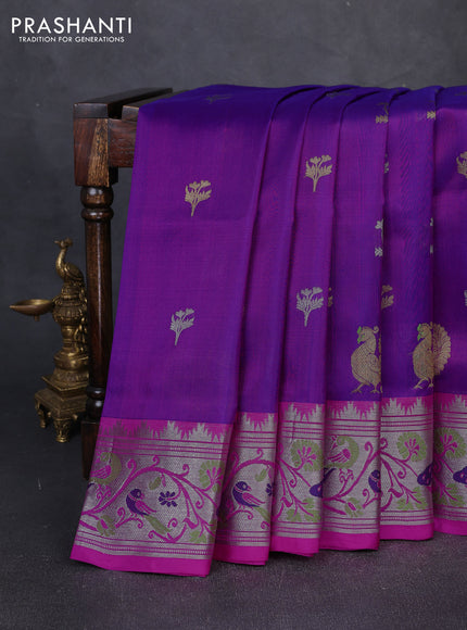 Venkatagiri silk saree purple and pink with allover silver & zari woven buttas and paithani style border