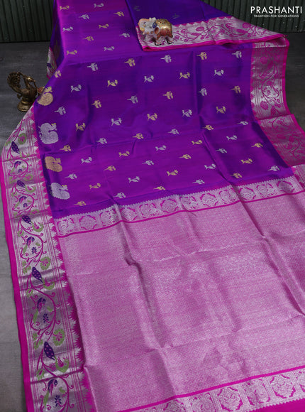 Venkatagiri silk saree purple and pink with allover silver & zari woven buttas and paithani style border