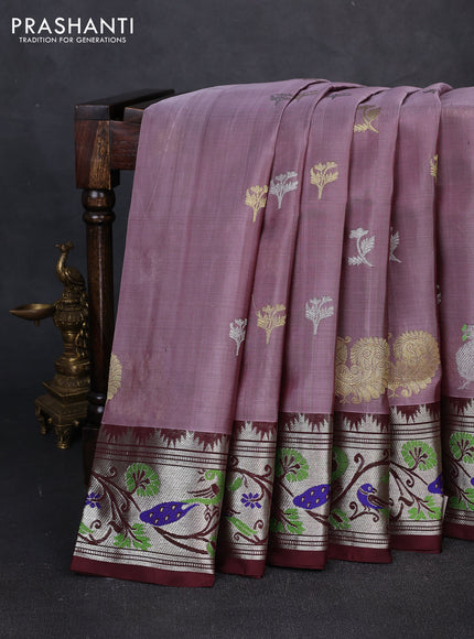 Venkatagiri silk saree pastel brown and coffee brown with allover zari woven buttas and zari woven border