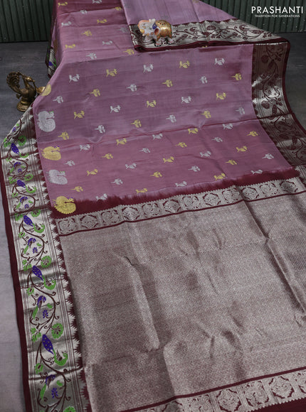 Venkatagiri silk saree pastel brown and coffee brown with allover zari woven buttas and zari woven border