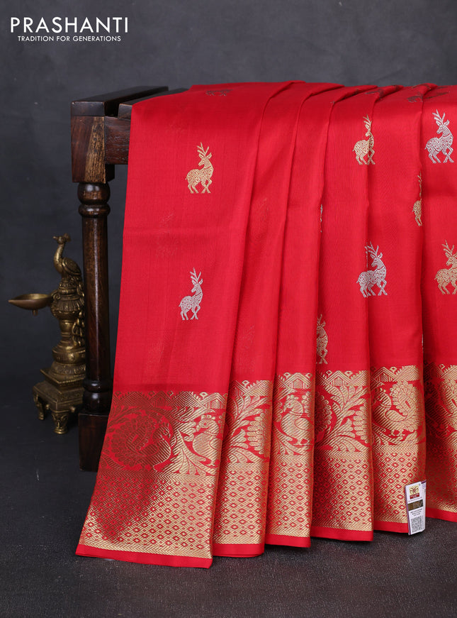 Venkatagiri silk saree red with allover silver & zari woven buttas and zari woven border
