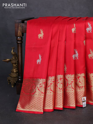 Venkatagiri silk saree red with allover silver & zari woven buttas and zari woven border