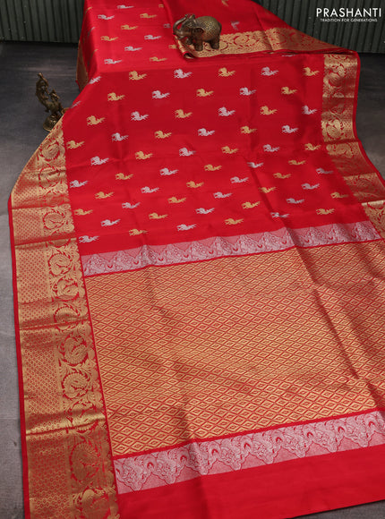 Venkatagiri silk saree red with allover silver & zari woven buttas and zari woven border