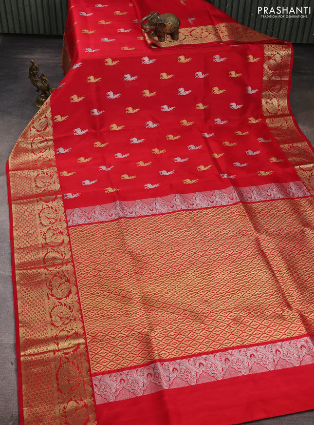 Venkatagiri silk saree red with allover silver & zari woven buttas and zari woven border