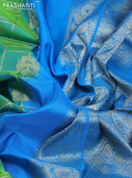 Venkatagiri silk saree dual shade of teal green and cs blue with allover zari checks & buttas and zari woven border
