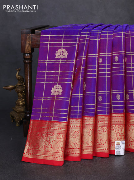 Venkatagiri silk saree purple and red with allover zari checks & buttas and zari woven border