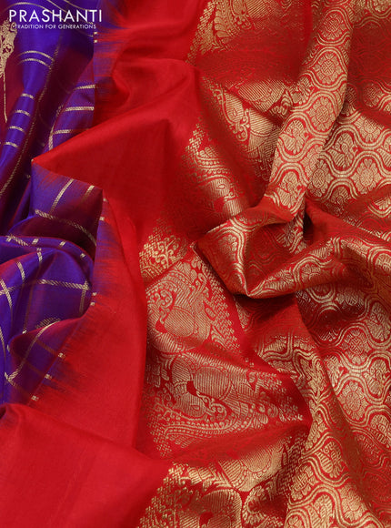 Venkatagiri silk saree purple and red with allover zari checks & buttas and zari woven border