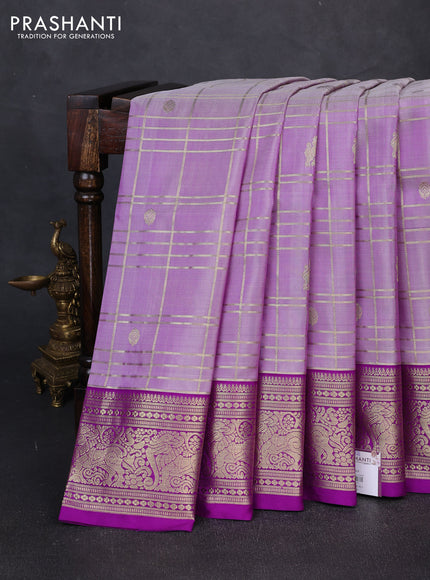 Venkatagiri silk saree lavender and purple with allover zari checks & buttas and zari woven border