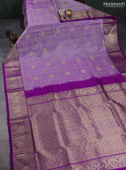Venkatagiri silk saree lavender and purple with allover zari checks & buttas and zari woven border