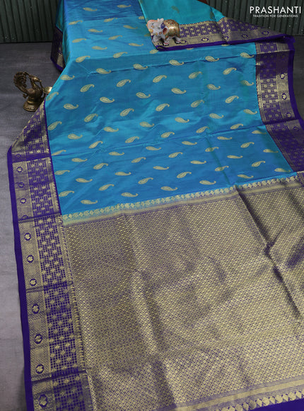 Venkatagiri silk saree dual shade of blue and navy blue with allover paisley zari woven buttas and zari woven border