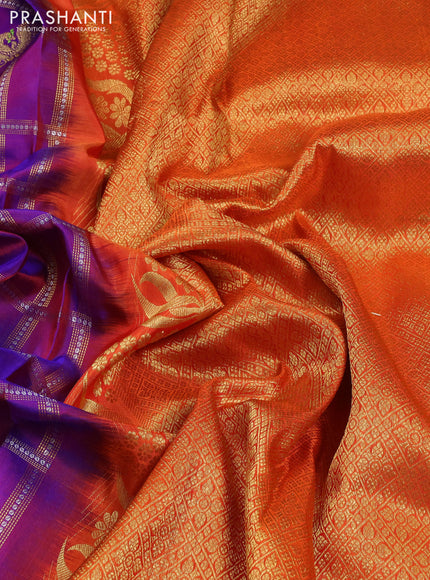 Venkatagiri silk saree purple and orange with allover zari checks & buttas and zari woven border