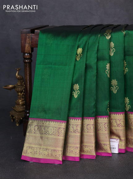 Venkatagiri silk saree bottle green and pink with allover zari woven buttas and zari woven border