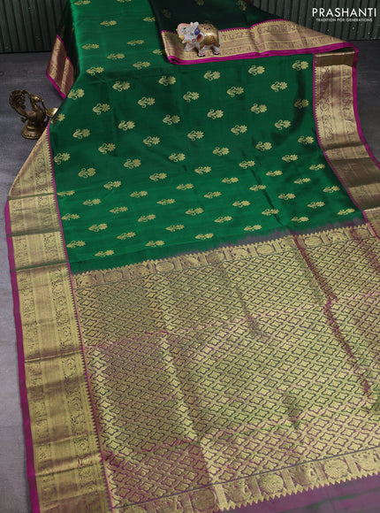 Venkatagiri silk saree bottle green and pink with allover zari woven buttas and zari woven border