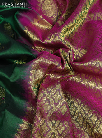 Venkatagiri silk saree bottle green and pink with allover zari woven buttas and zari woven border