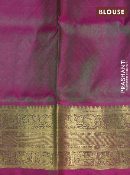 Venkatagiri silk saree bottle green and pink with allover zari woven buttas and zari woven border