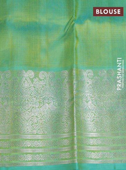 Venkatagiri silk saree yellow and green shade with allover silver zari checks & buttas and long zari woven border