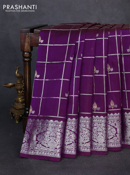 Venkatagiri silk saree purple with allover zari checks & buttas and zari woven border