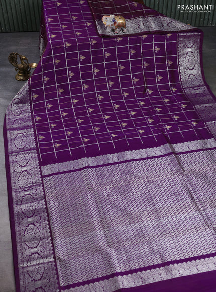 Venkatagiri silk saree purple with allover zari checks & buttas and zari woven border