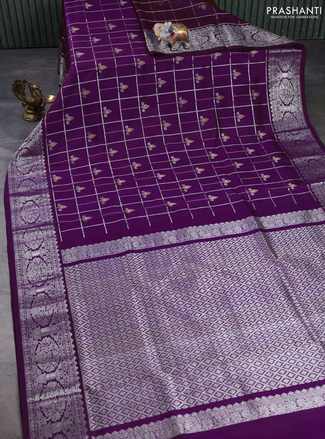 Venkatagiri silk saree purple with allover zari checks & buttas and zari woven border