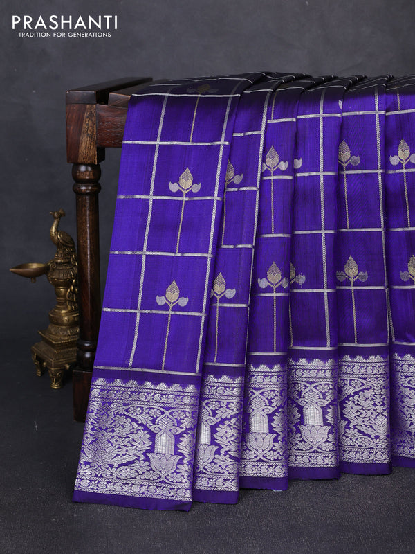 Venkatagiri silk saree blue with allover zari checks & buttas and zari woven border
