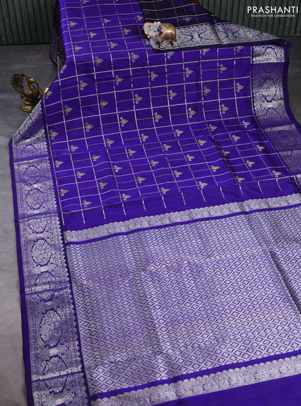 Venkatagiri silk saree blue with allover zari checks & buttas and zari woven border