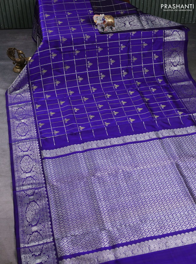 Venkatagiri silk saree blue with allover zari checks & buttas and zari woven border