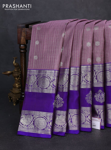 Venkatagiri silk saree rosy brown and royal blue with allover small zari checks & buttas and long rettapet zari woven border