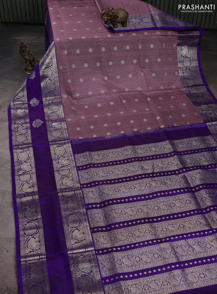 Venkatagiri silk saree rosy brown and royal blue with allover small zari checks & buttas and long rettapet zari woven border
