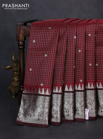 Venkatagiri silk saree maroon and coffee brown with allover small zari checks & buttas and silver zari woven border