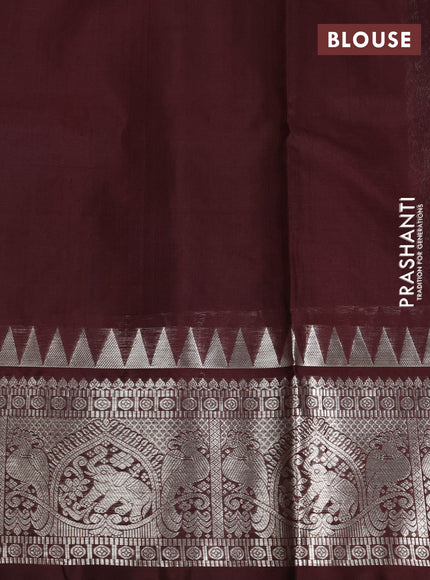 Venkatagiri silk saree maroon and coffee brown with allover small zari checks & buttas and silver zari woven border