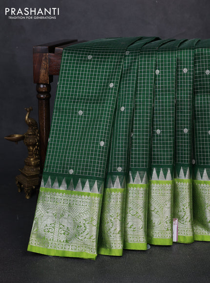 Venkatagiri silk saree green and light green with allover small zari checks & buttas and silver zari woven border