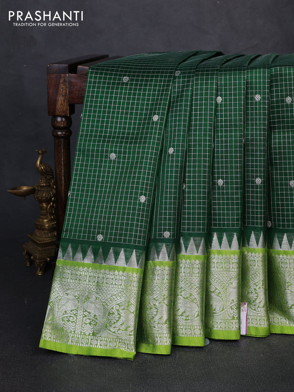 Venkatagiri silk saree green and light green with allover small zari checks & buttas and silver zari woven border