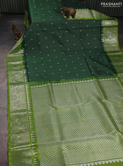 Venkatagiri silk saree green and light green with allover small zari checks & buttas and silver zari woven border