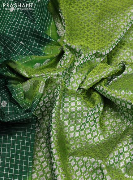 Venkatagiri silk saree green and light green with allover small zari checks & buttas and silver zari woven border