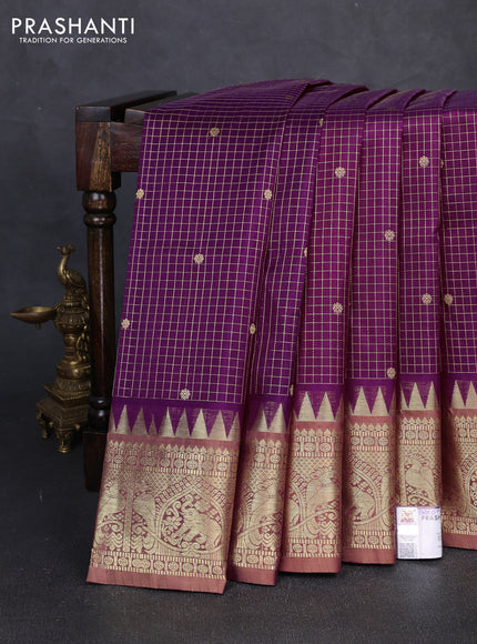 Venkatagiri silk saree magenta pink with allover zari checks & buttas and zari woven border