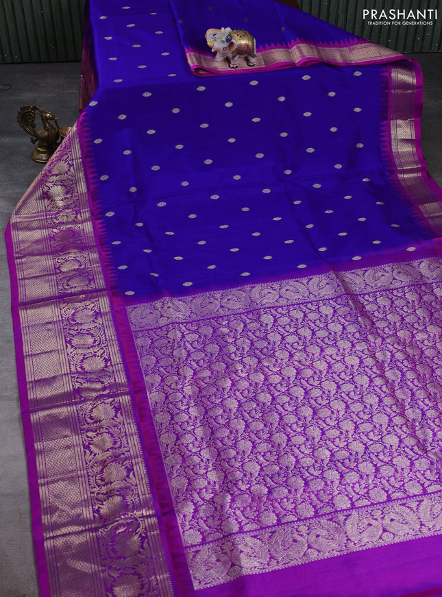 Venkatagiri silk saree royal blue and pink with allover zari woven buttas and long zari woven border
