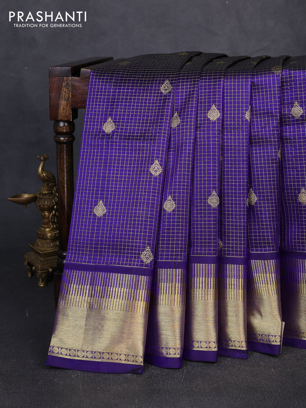 Venkatagiri silk saree violet with allover small zari checks & buttas and rich zari woven border