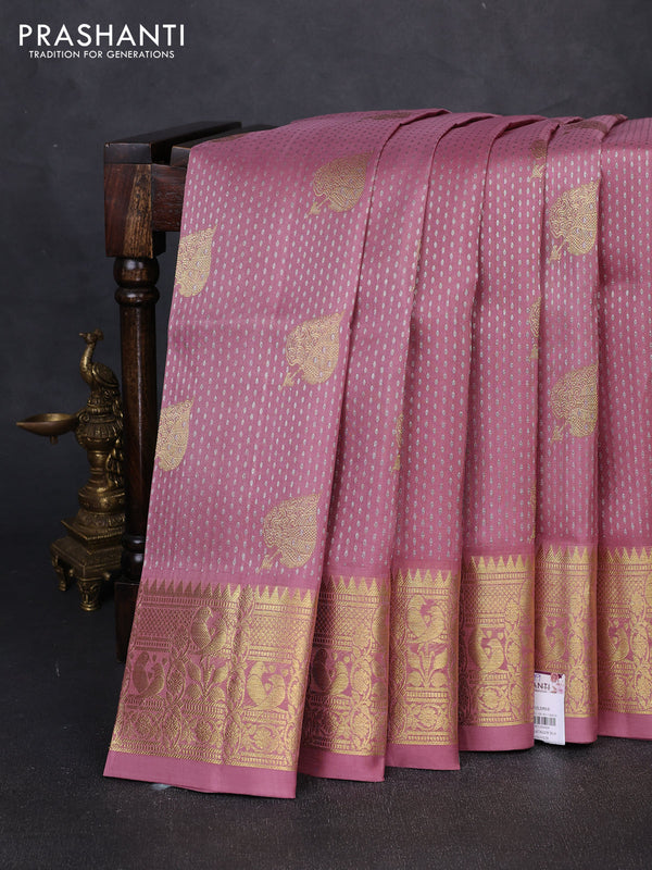 Venkatagiri silk saree dark peach with allover zari woven buttas and zari woven border