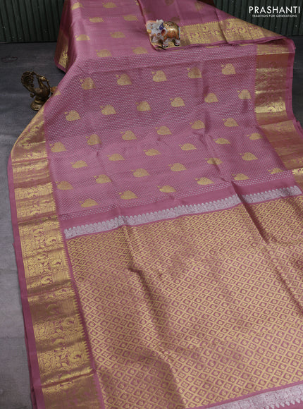 Venkatagiri silk saree dark peach with allover zari woven buttas and zari woven border