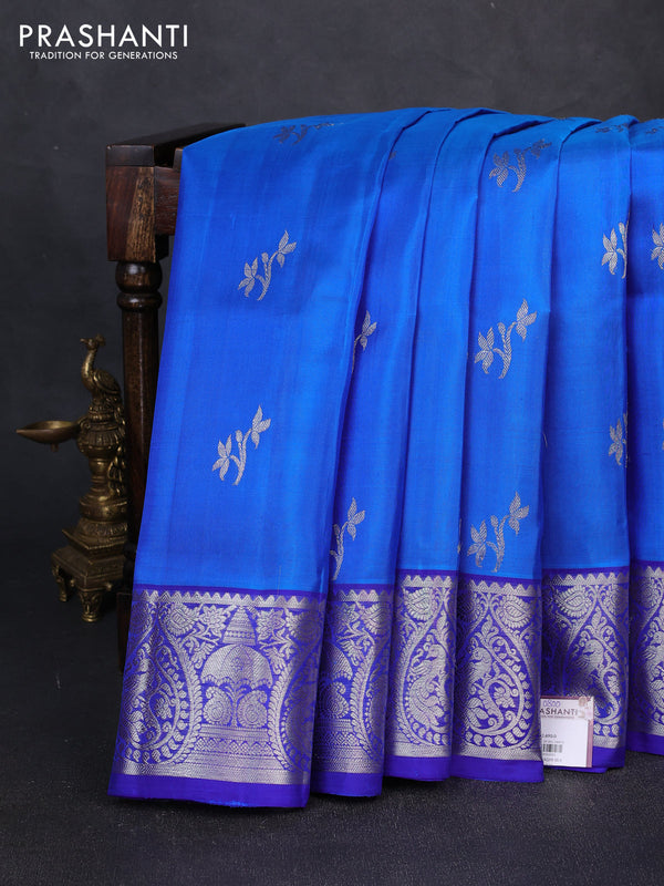 Venkatagiri silk saree blue and royal blue with allover zari woven buttas and zari woven border