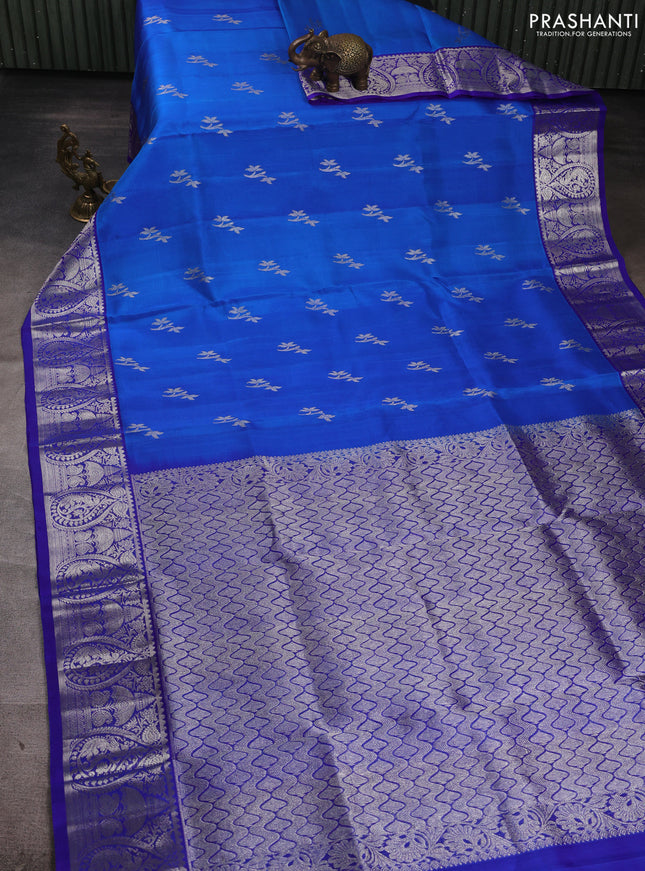 Venkatagiri silk saree blue and royal blue with allover zari woven buttas and zari woven border